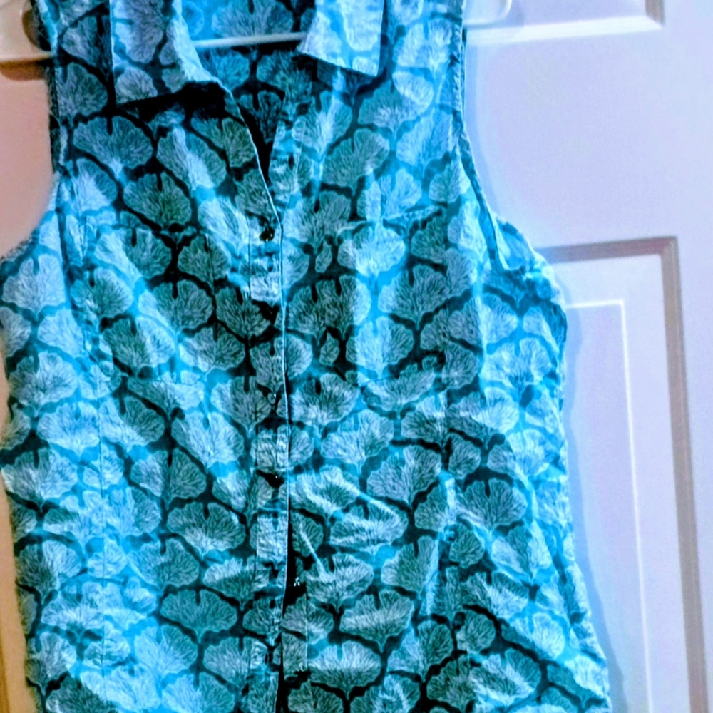 Coral Bay Sleeveless Teal and Black Patterned Top